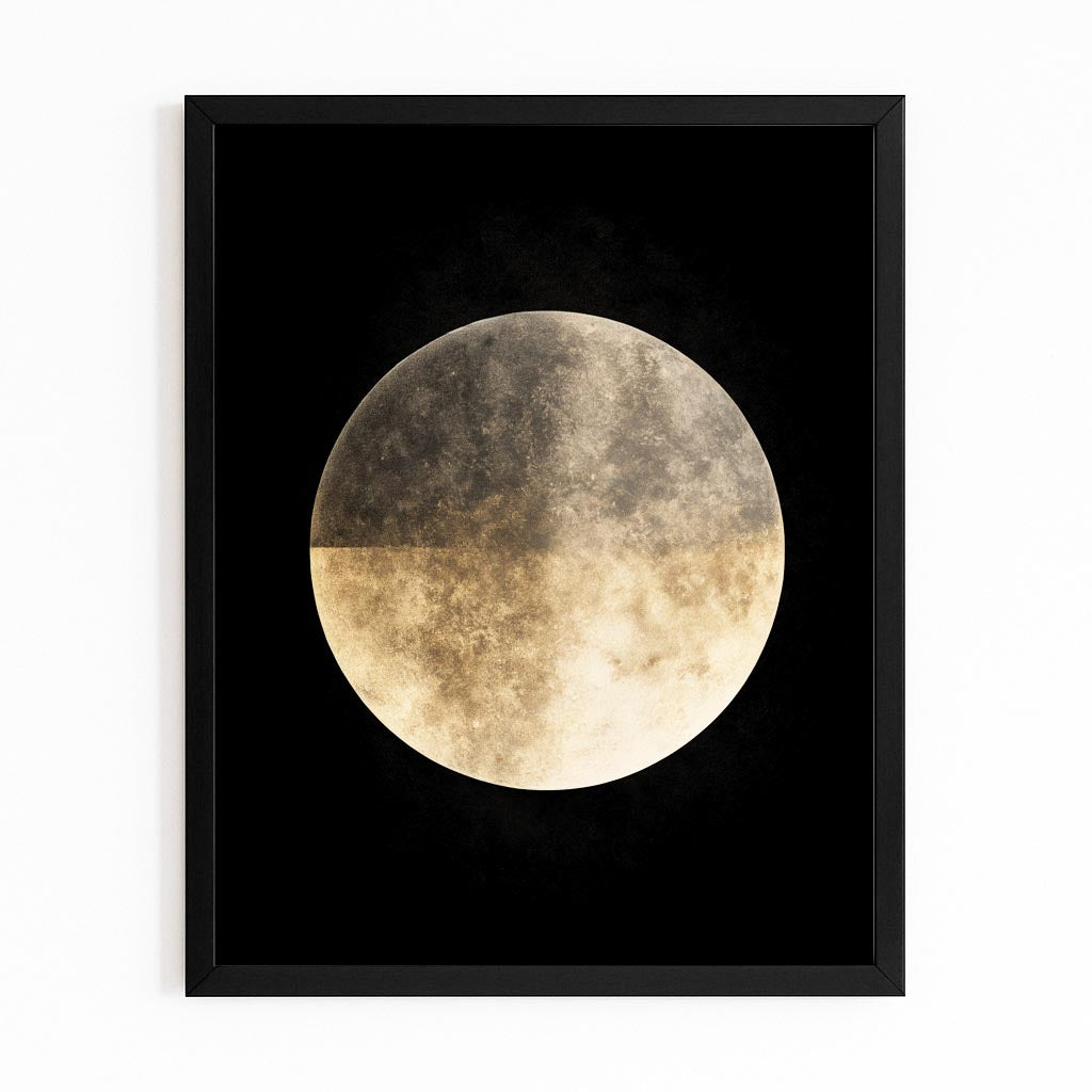 Golden Full Moon Wall Art – with Premium Black frame on white background