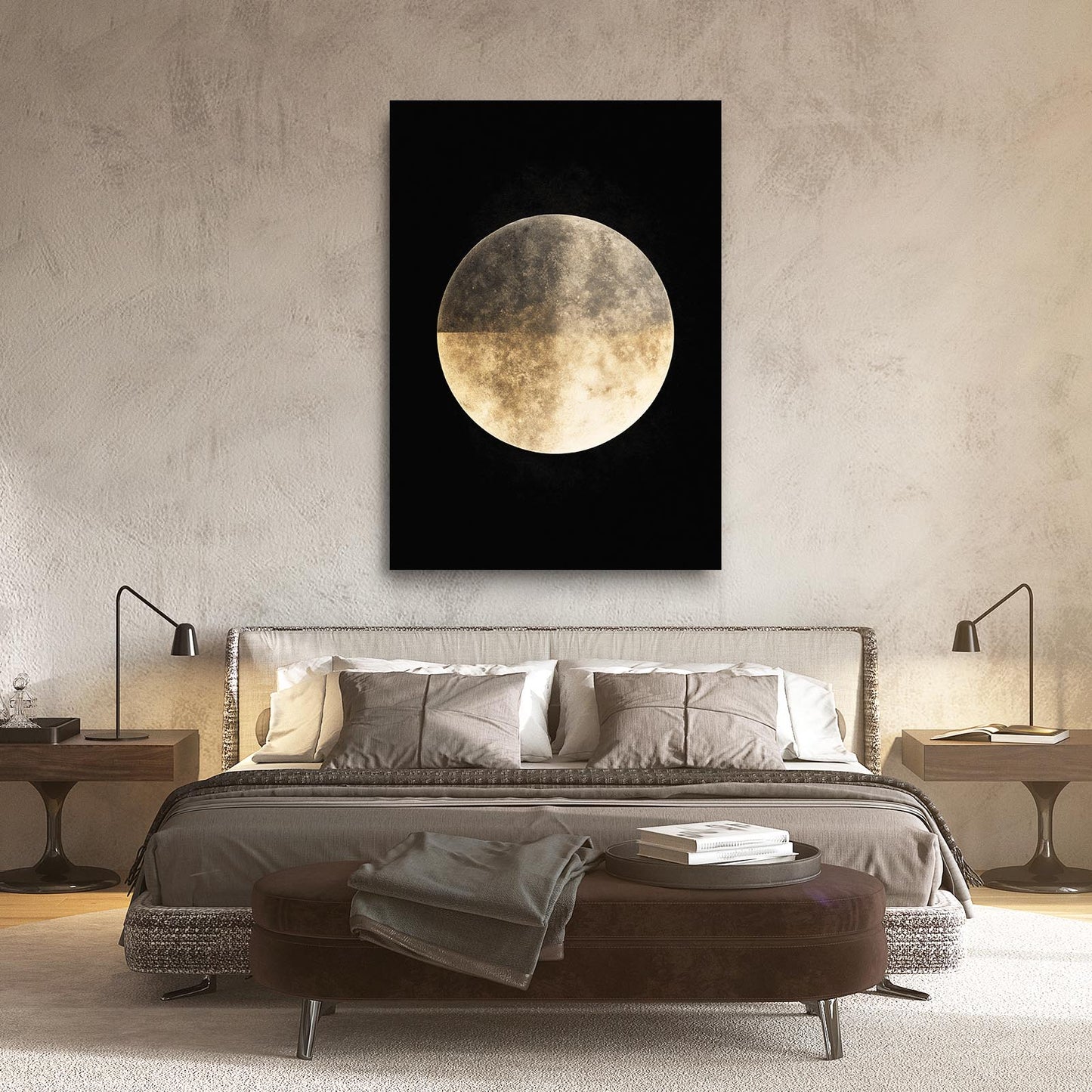 Golden Full Moon Wall Art – styled in a furnished interior