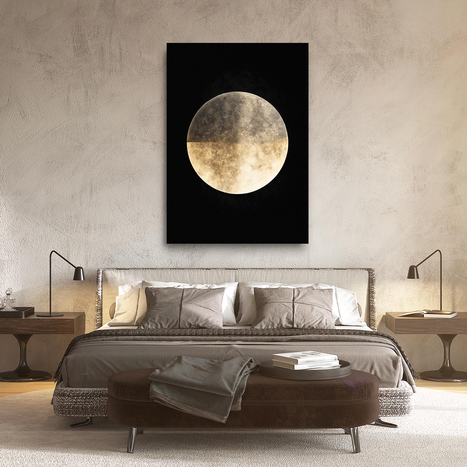 Golden Full Moon Wall Art – styled in a furnished interior