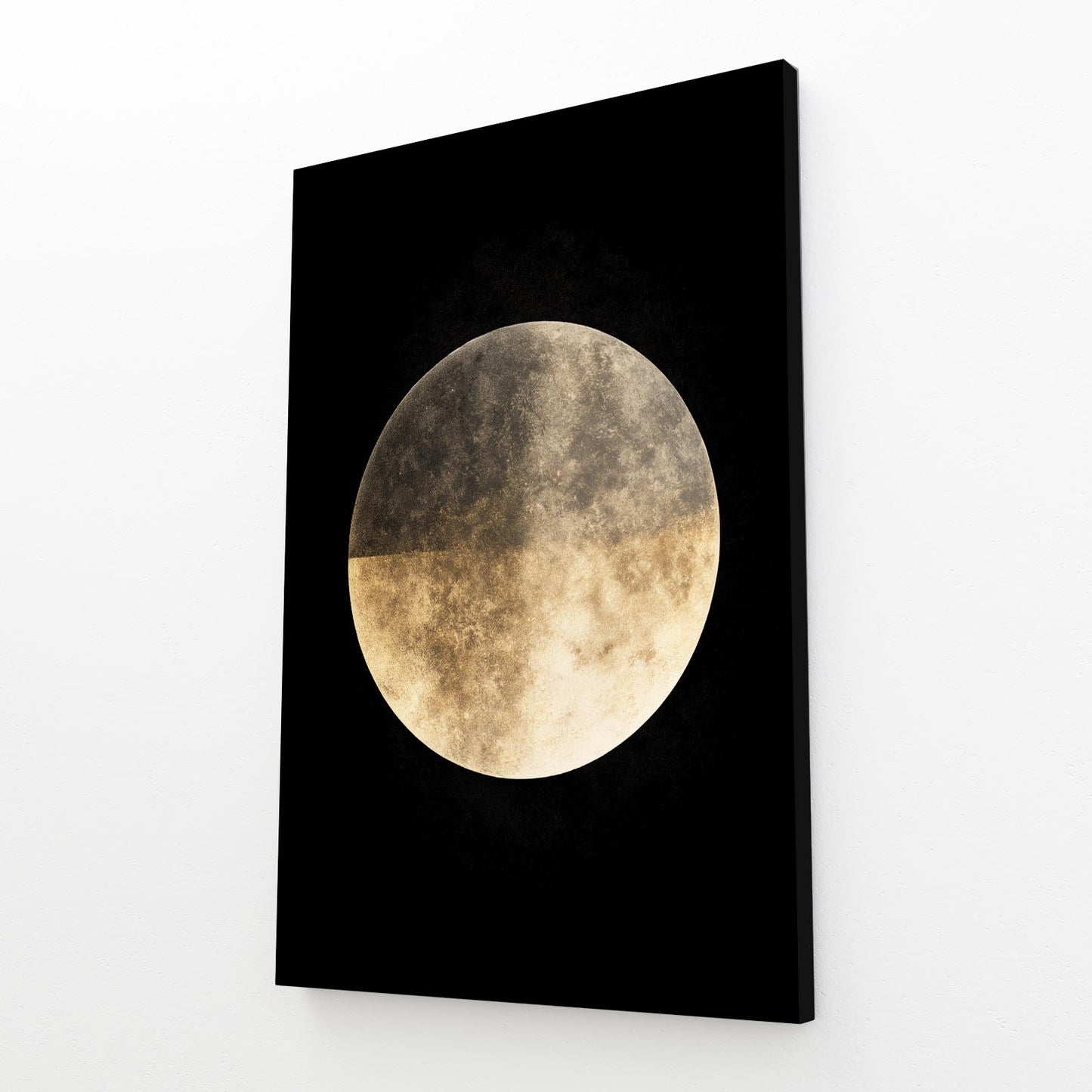 Golden Full Moon Wall Art – angled canvas view on white background