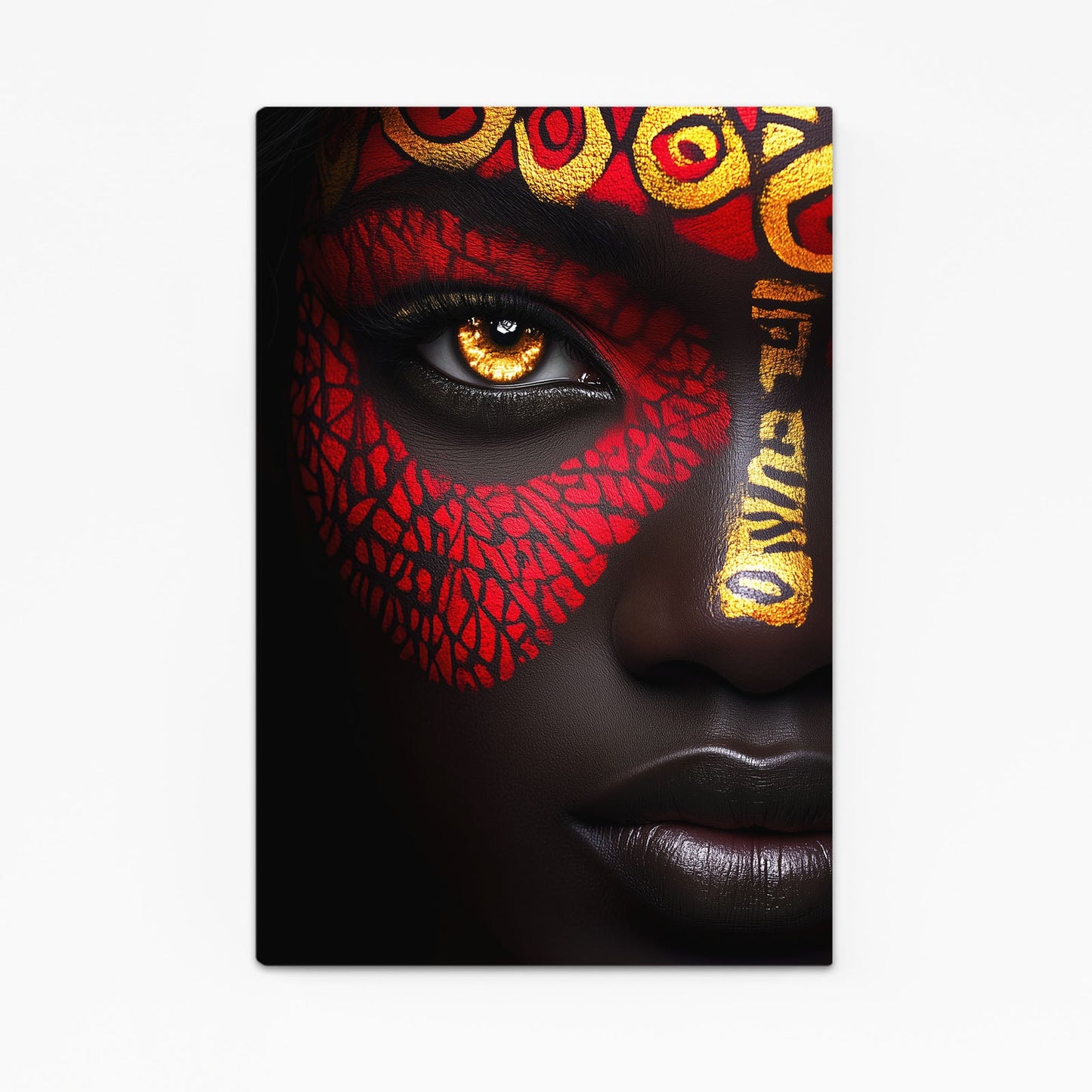 Golden Gaze African Wall Art — african art canvas print in red tones