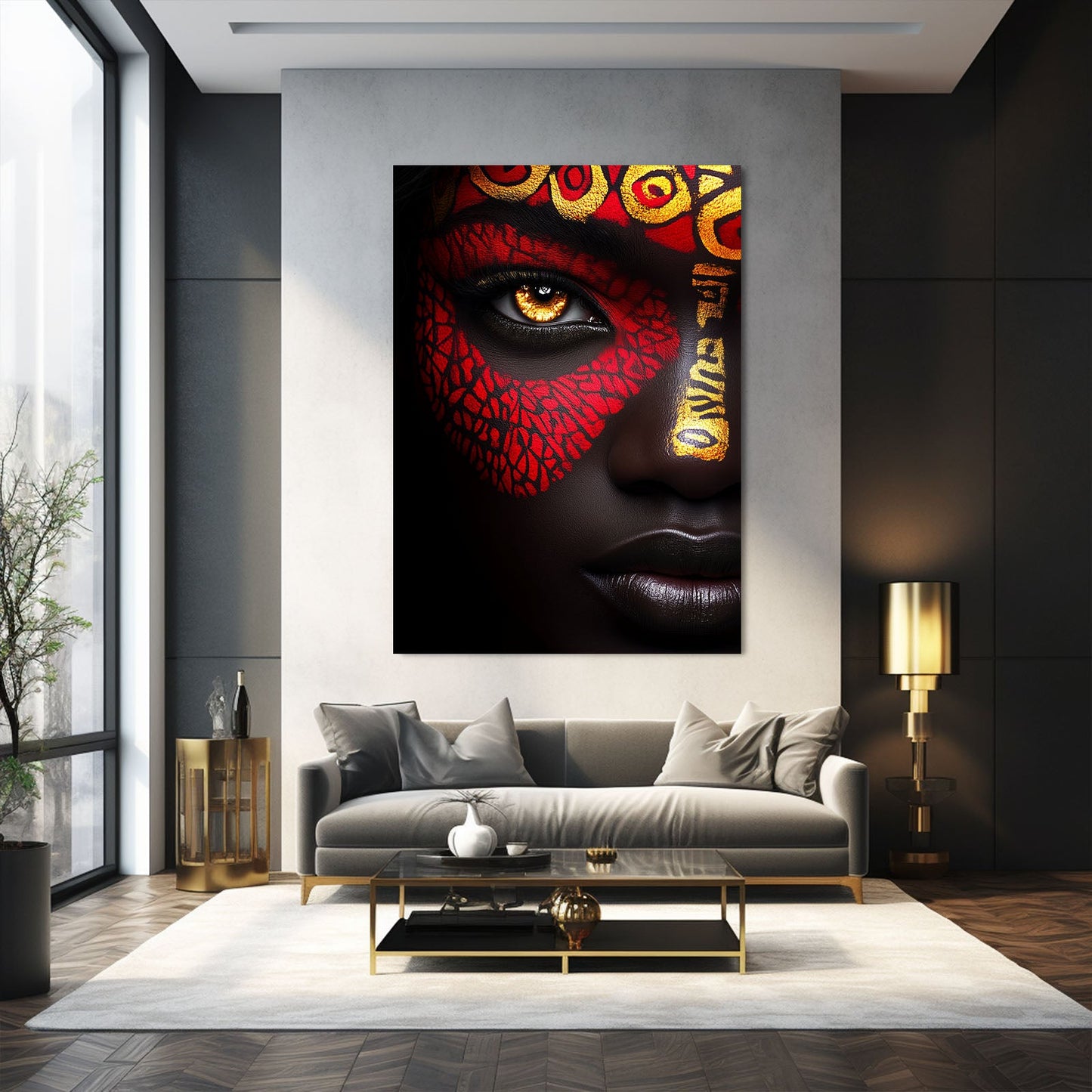 Golden Gaze African Wall Art — african art canvas print in red tones, view 4