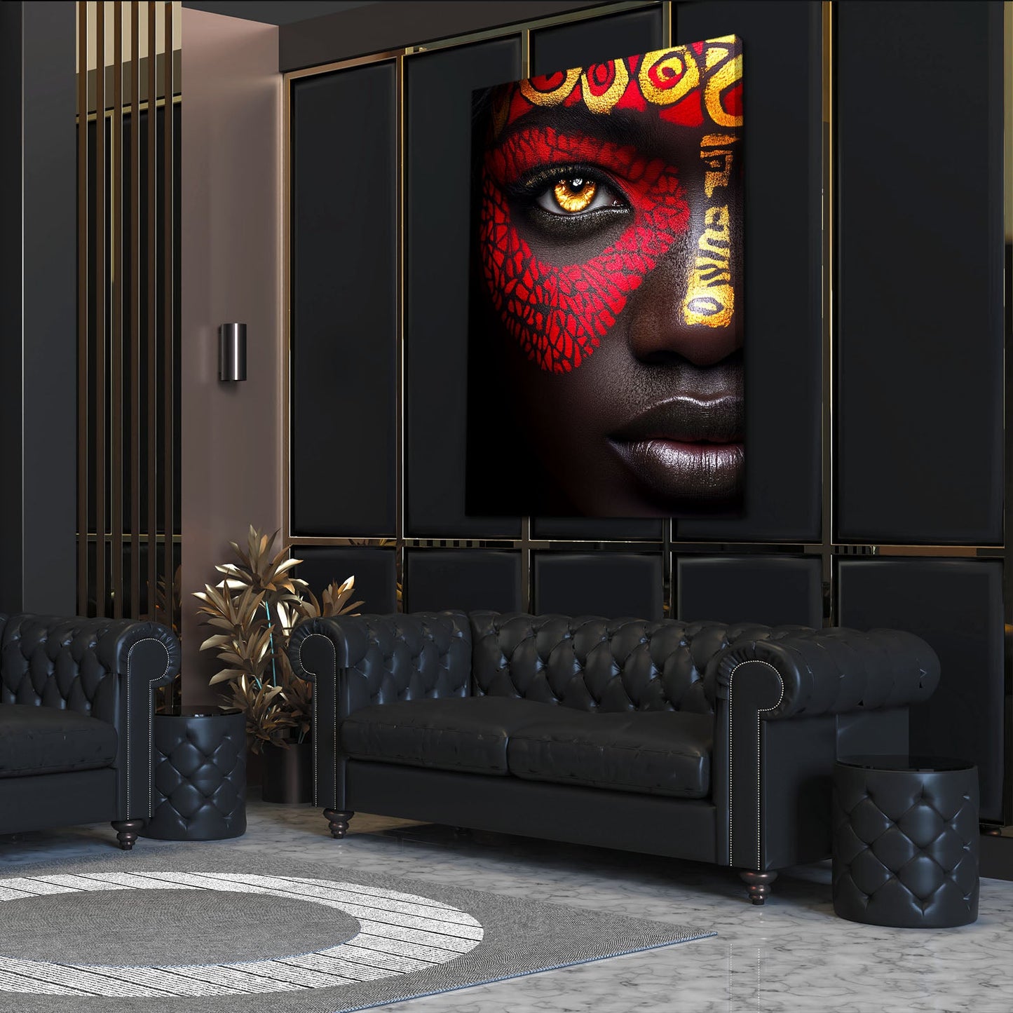 Golden Gaze African Wall Art — african art canvas print in red tones, view 5