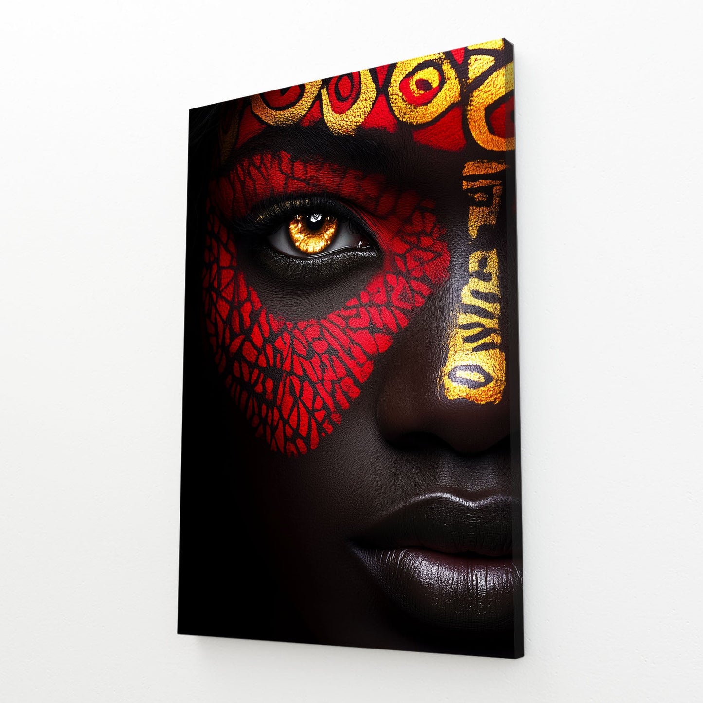 Golden Gaze African Wall Art — african art canvas print in red tones, view 2