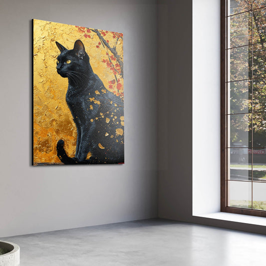 Golden Gaze Cat Wall Art — digital canvas print in gold tones, view 3