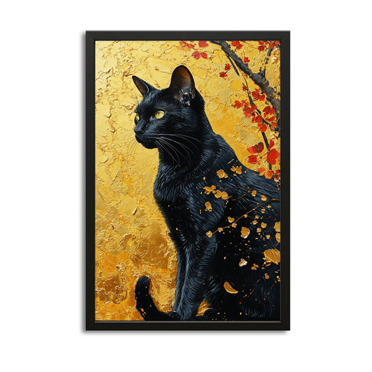 Golden Gaze Cat Wall Art — digital canvas print in gold tones, canvas print on white background