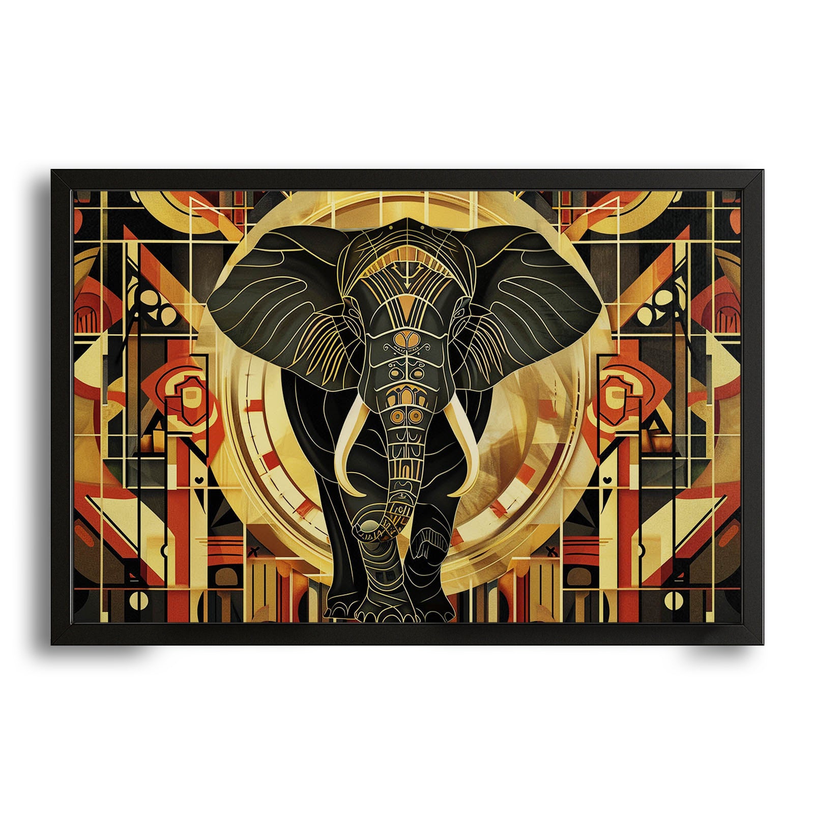 Golden Geometric Elephant Art — art deco canvas print in brown tones, canvas print on white background