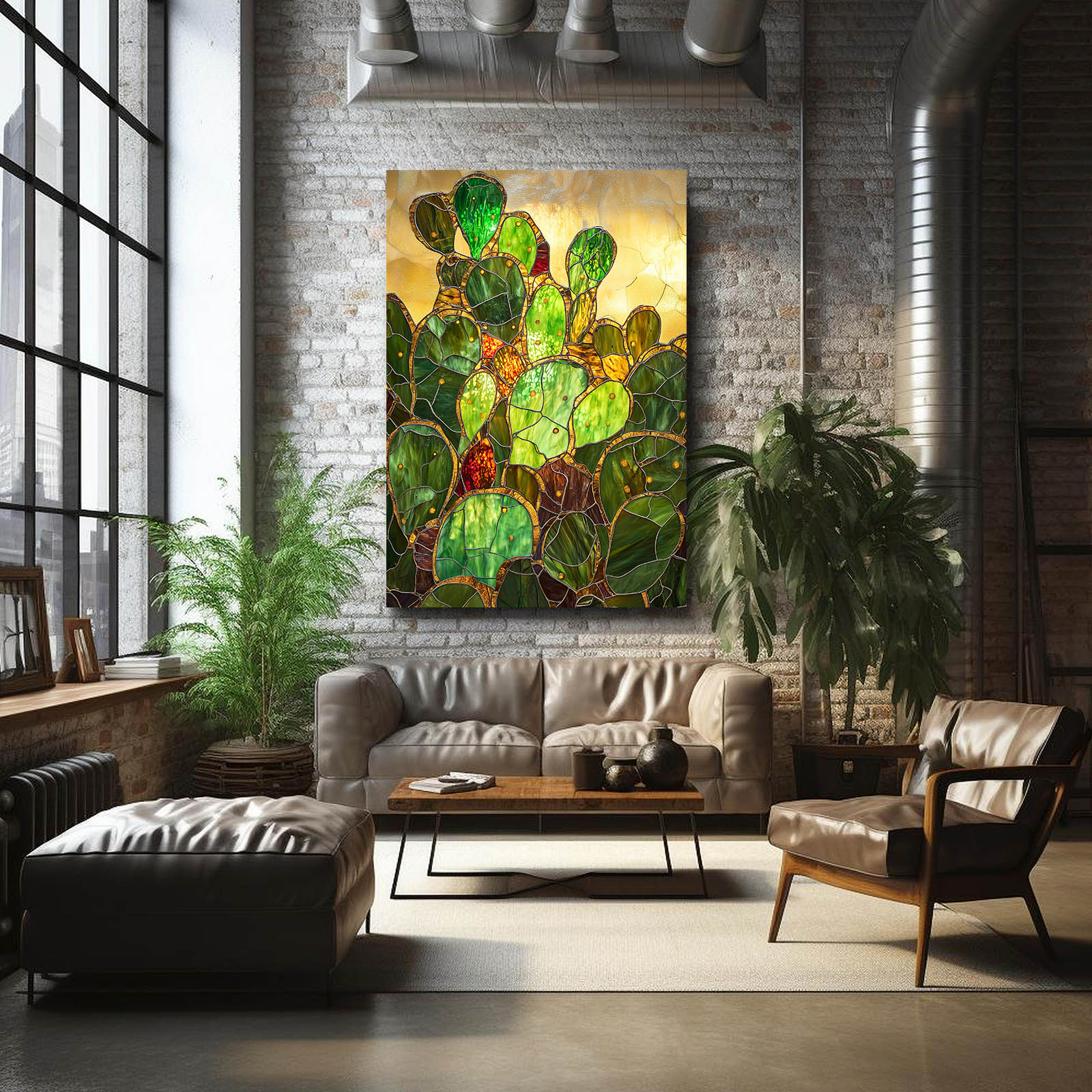 Golden Glass Paddles Cactus Art – styled in a furnished interior
