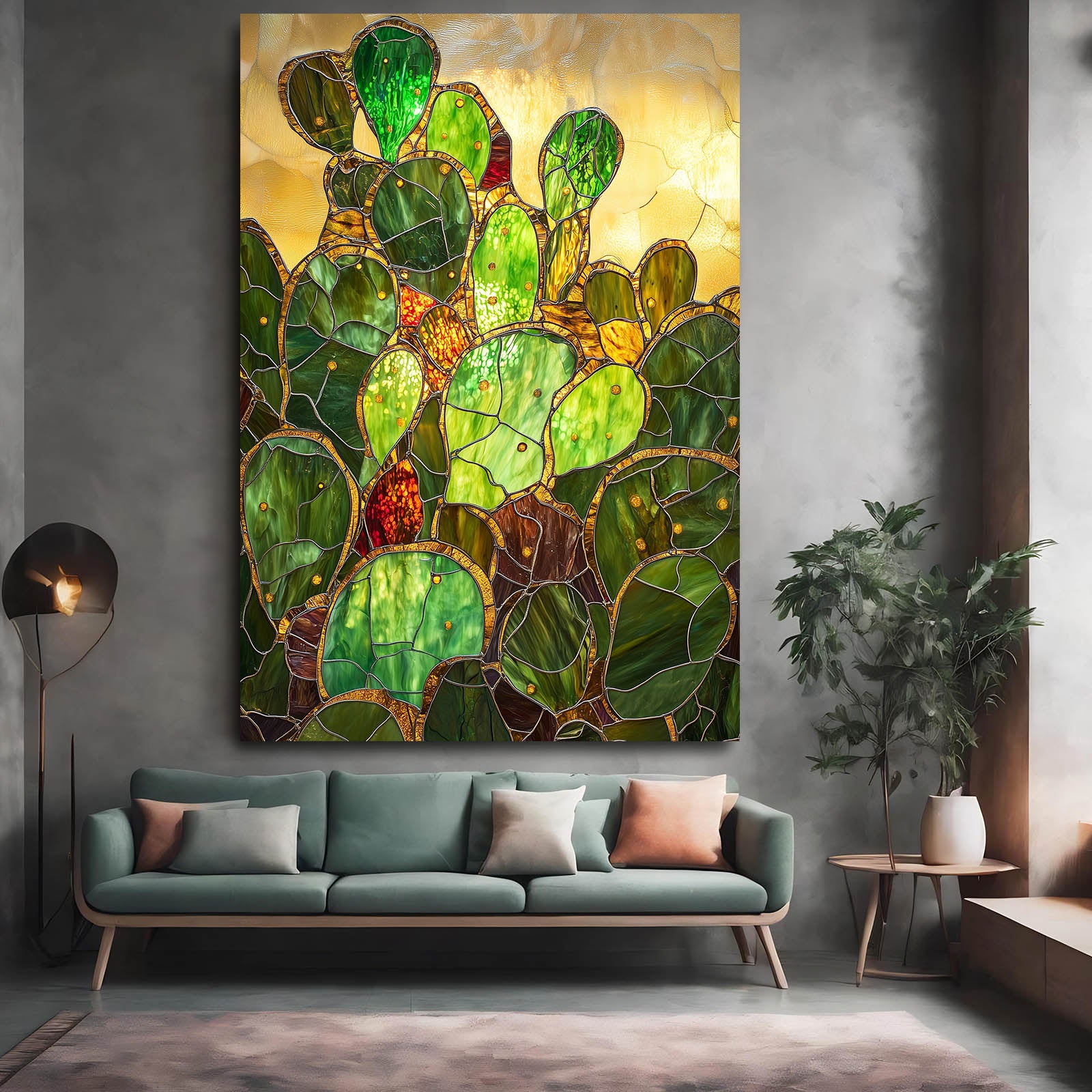 Golden Glass Paddles Cactus Art – styled in a furnished interior