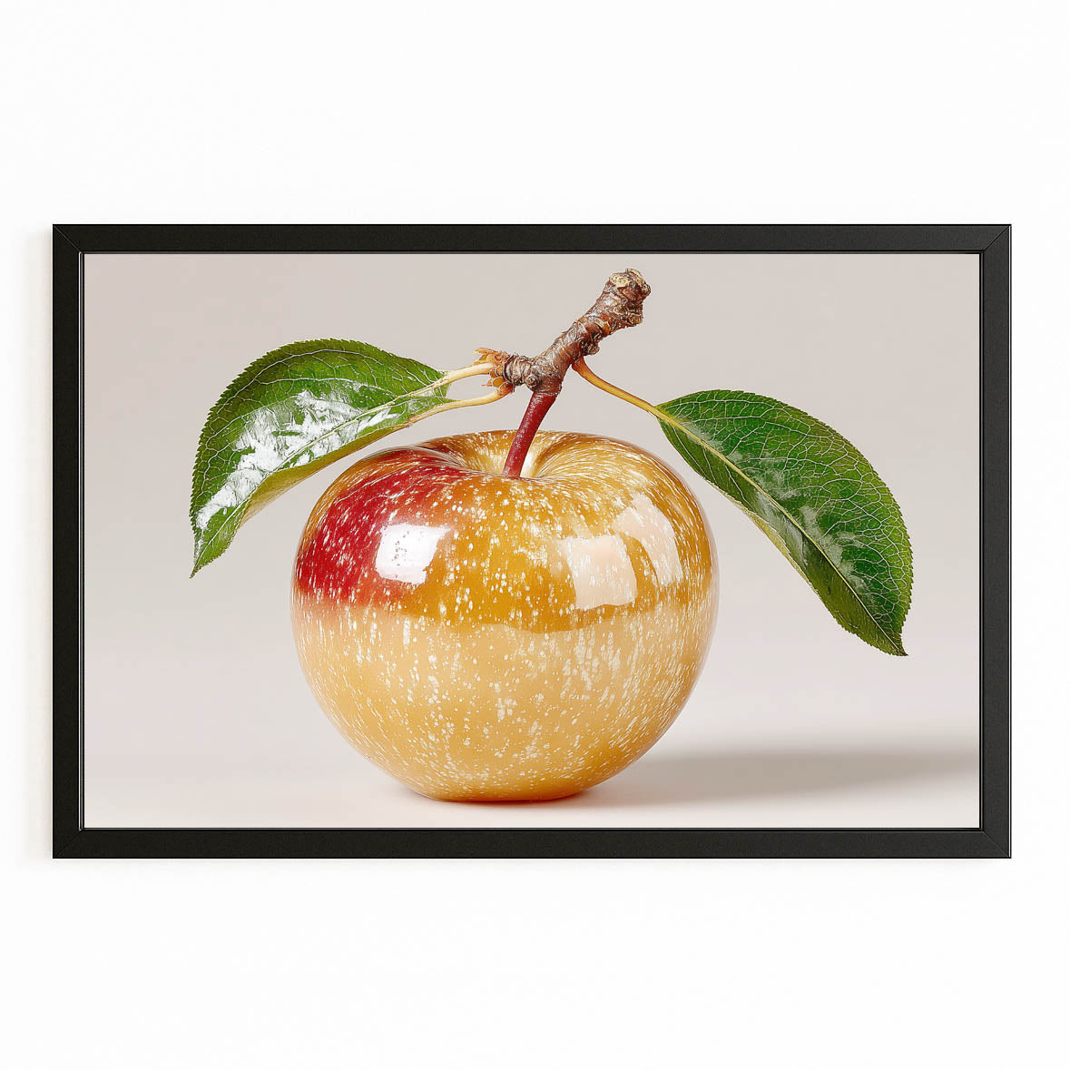 Golden Glazed Apple Fruit Canvas Art – with Premium Black frame on white background