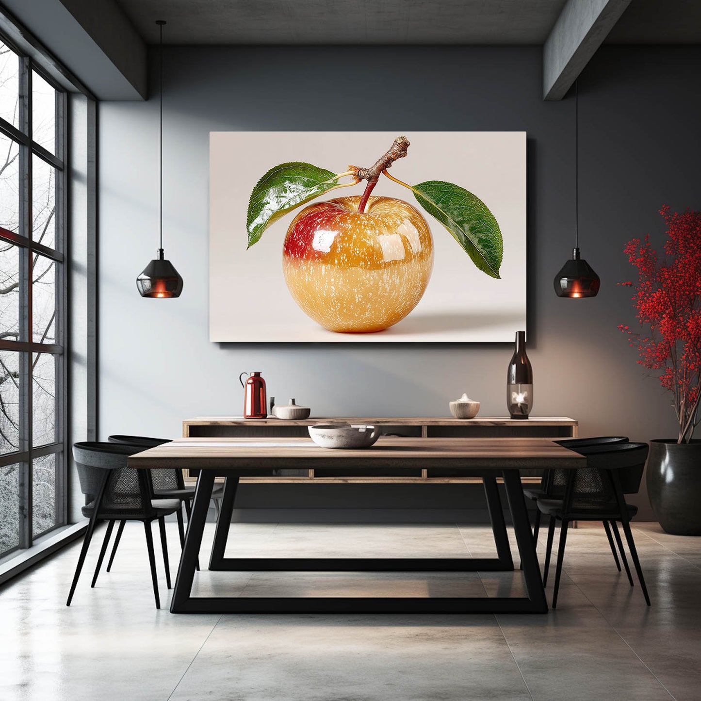 Golden Glazed Apple Fruit Canvas Art – styled in a furnished interior