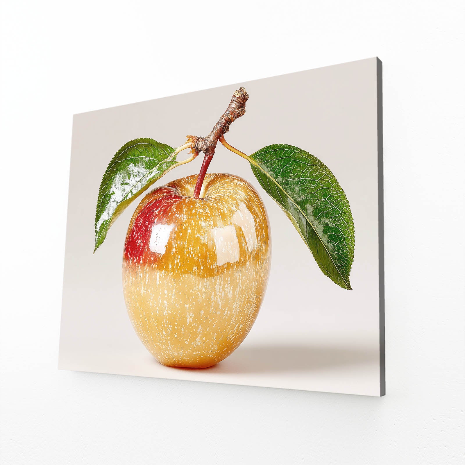 Golden Glazed Apple Fruit Canvas Art – angled canvas view on white background