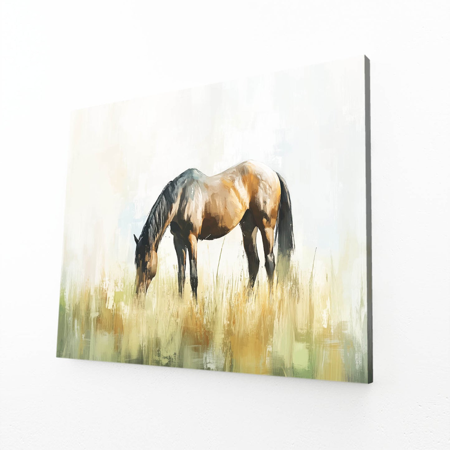 Golden Grass Grazer Horse Prints — contemporary canvas print, angled canvas view on white background