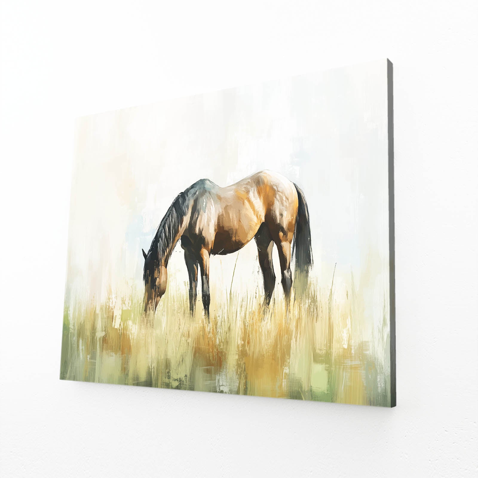 Golden Grass Grazer Horse Prints — contemporary canvas print, angled canvas view on white background