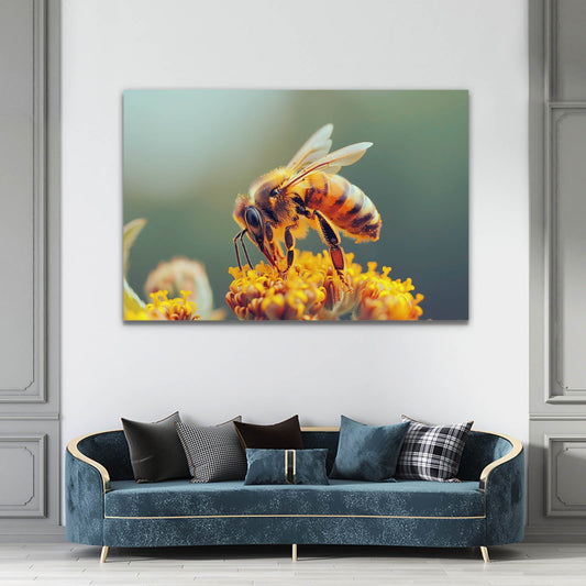 Golden Harvest Bee Art — photography canvas print in orange tones, view 3