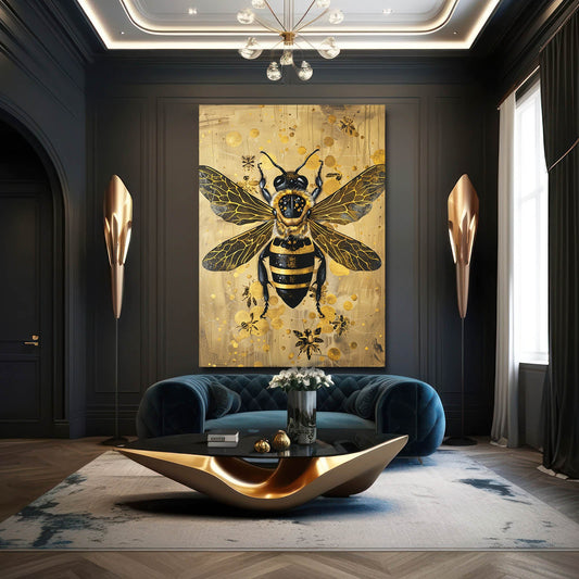 Golden Hive Art — 3d canvas print in gold tones, view 3