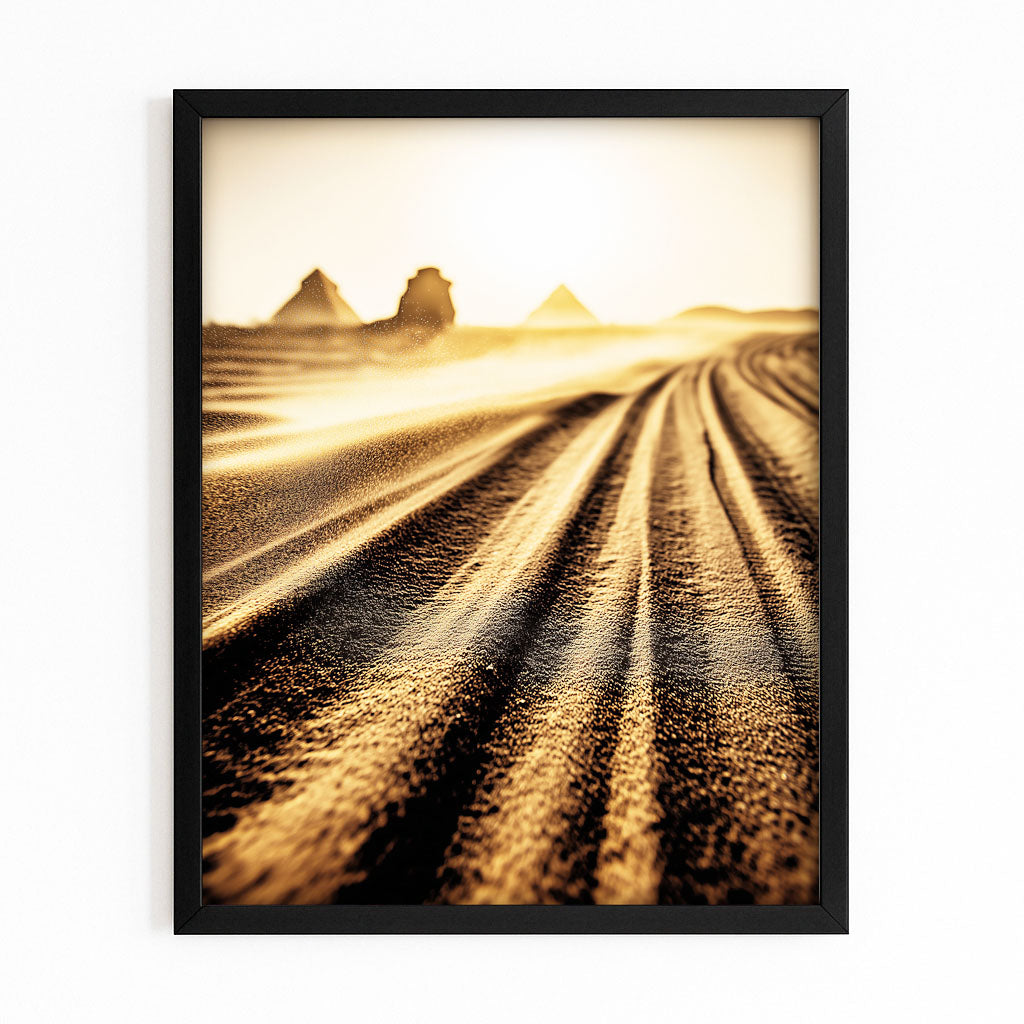 Golden Hour Dunes Egyptian Canvas Art – with Premium Black frame on white background