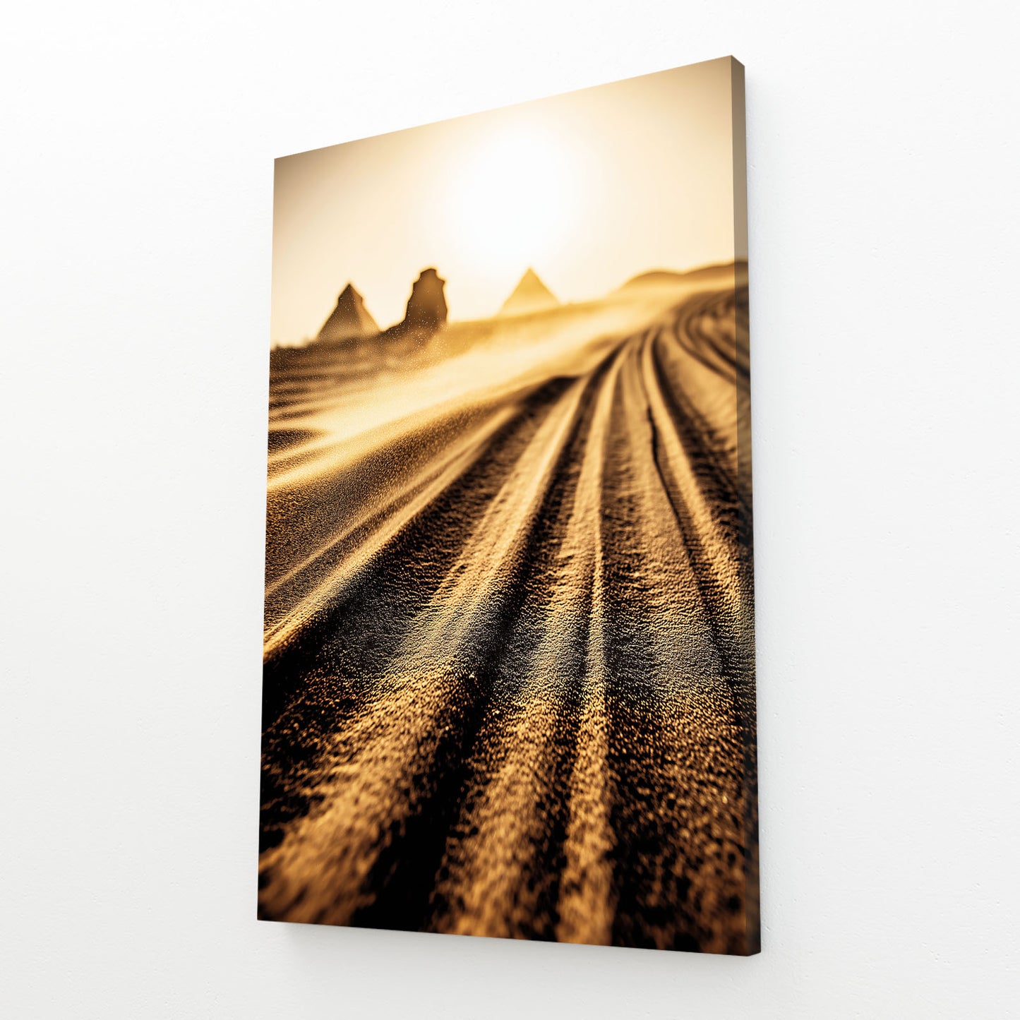 Golden Hour Dunes Egyptian Canvas Art – angled canvas view on white background