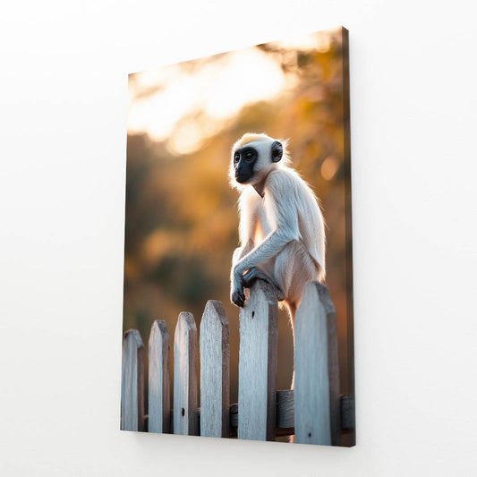 Golden Hour Fence Monkey Canvas – angled canvas view on white background