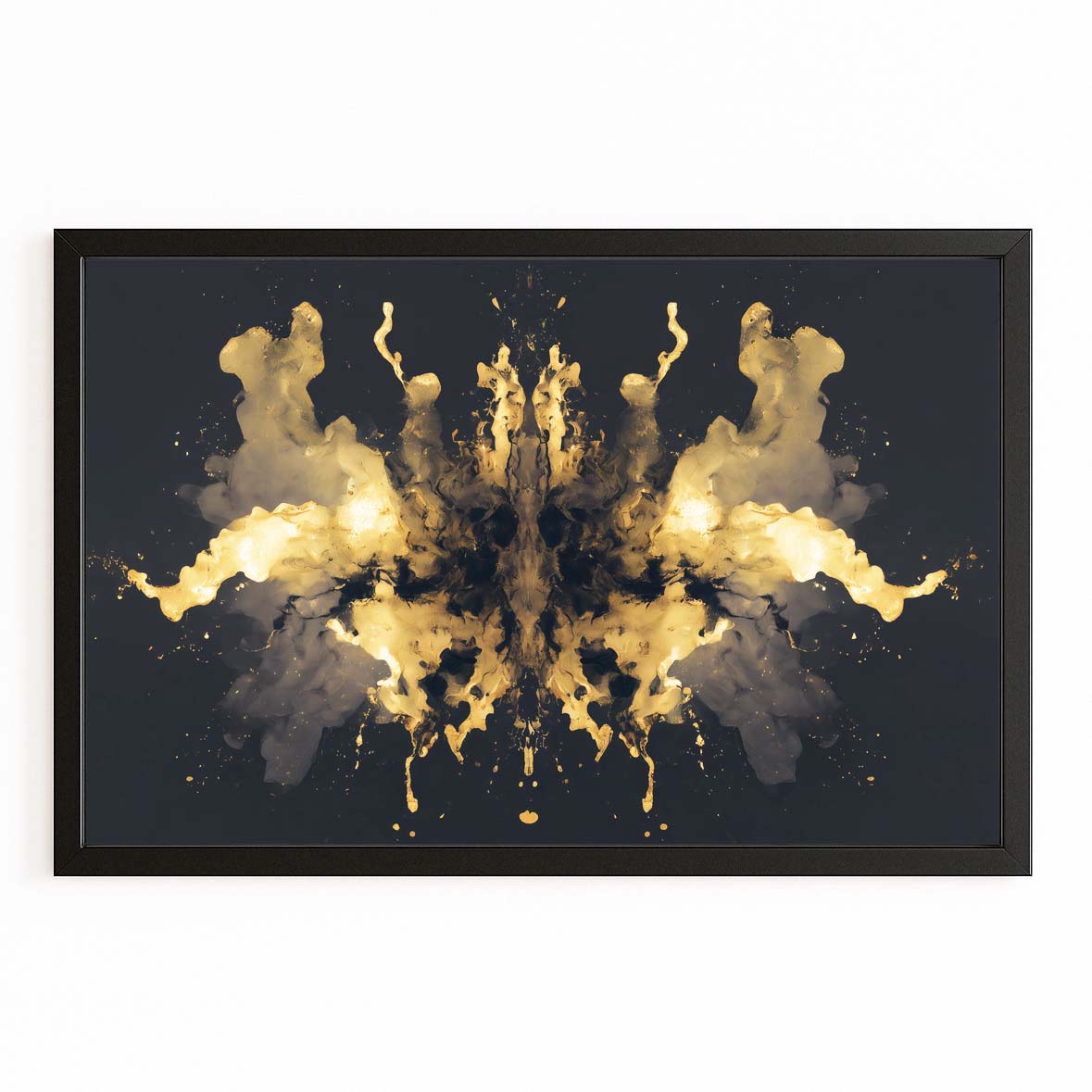 Golden Ink Blot Wall Decor – with Premium Black frame on white background