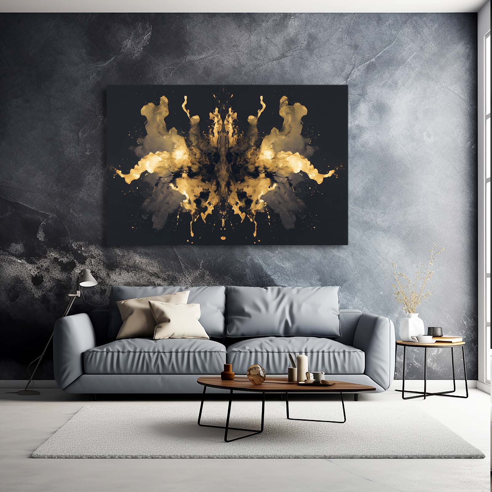 Golden Ink Blot Wall Decor – styled in a furnished interior