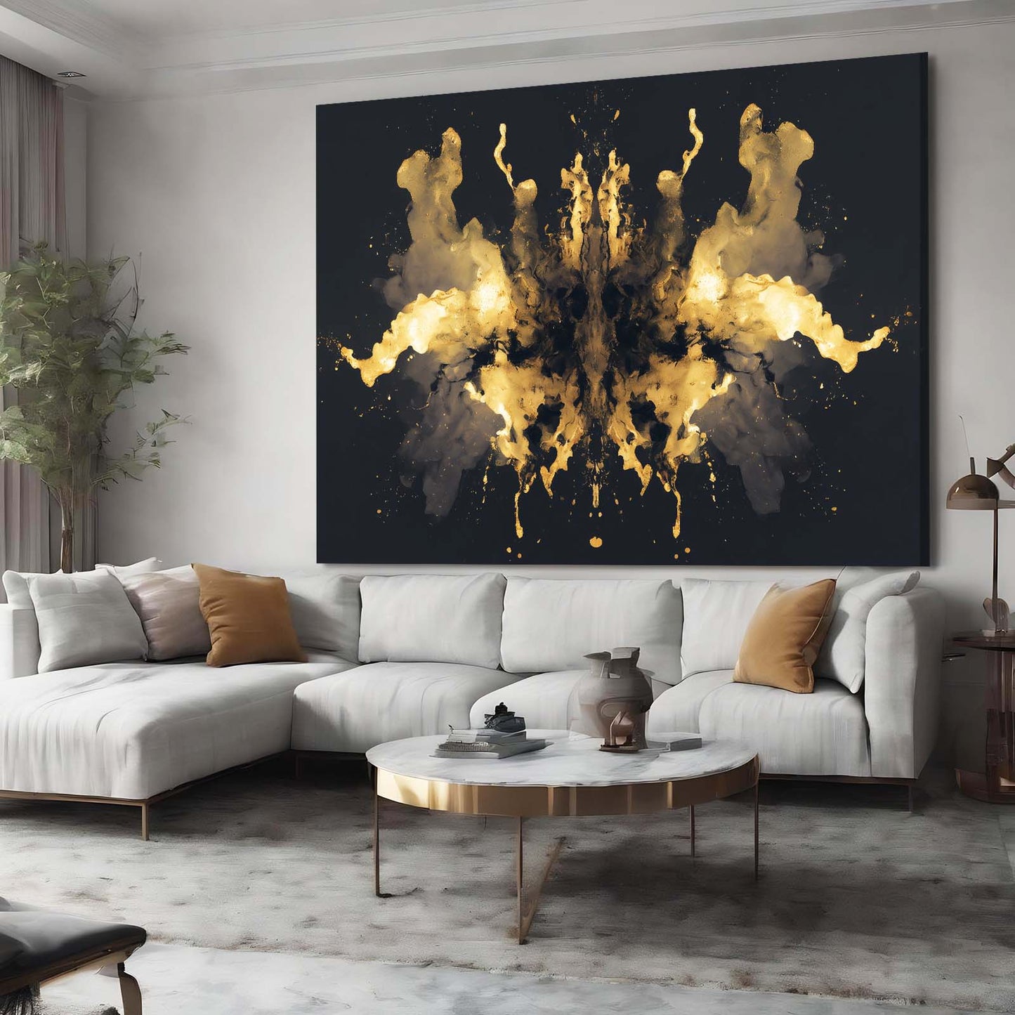 Golden Ink Blot Wall Decor – styled in a furnished interior