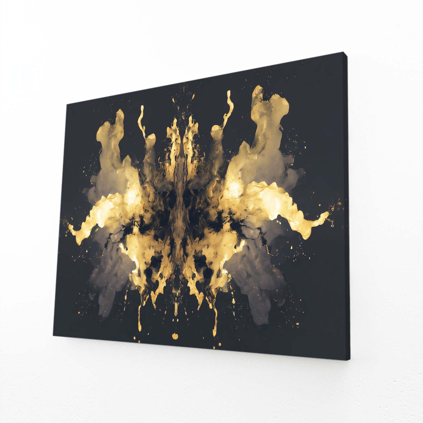 Golden Ink Blot Wall Decor – angled canvas view on white background