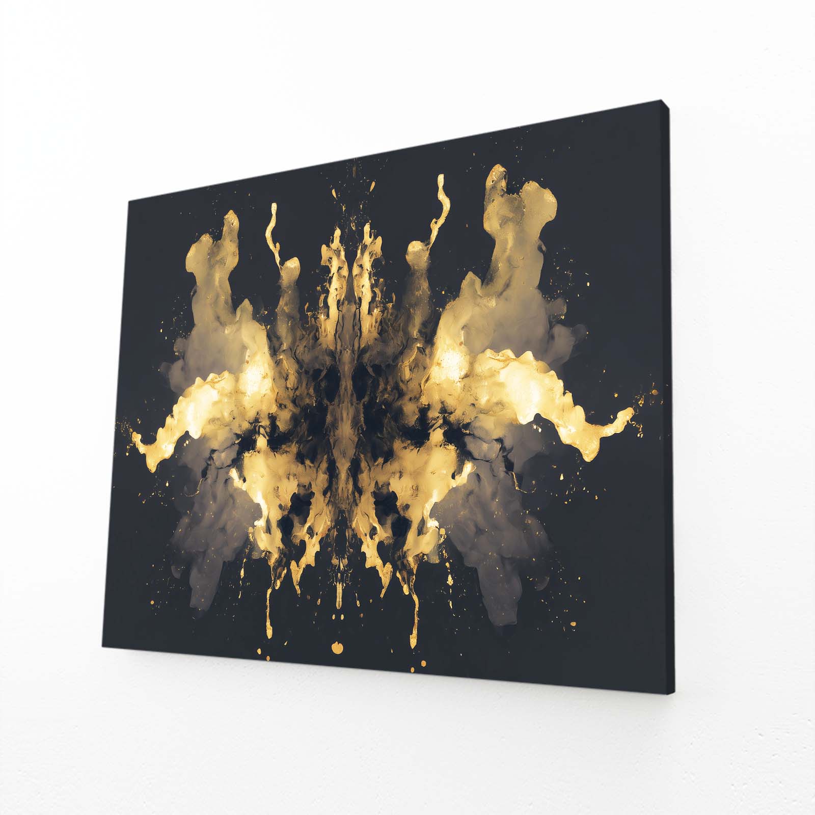 Golden Ink Blot Wall Decor – angled canvas view on white background