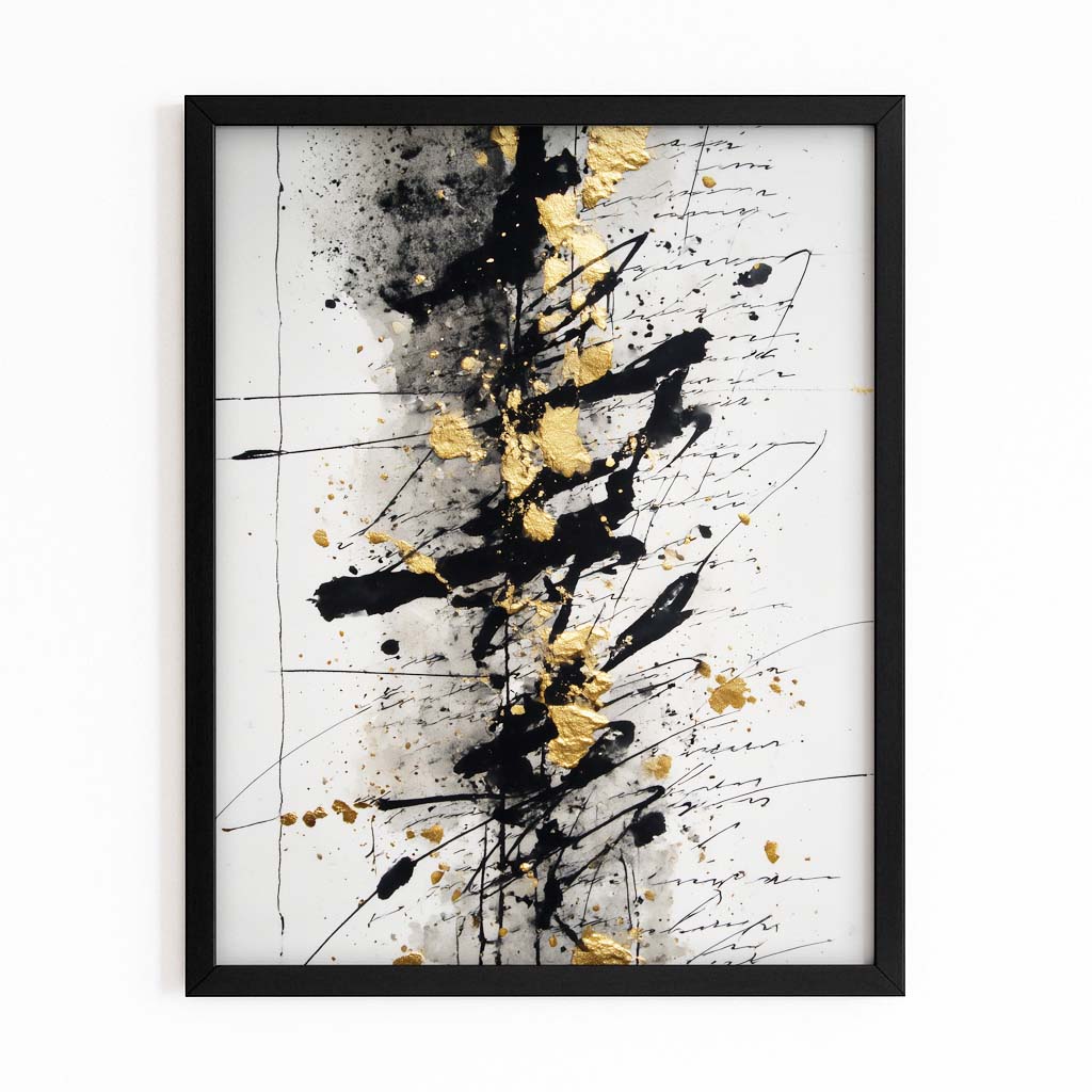 Golden Ink Column Wall Decor – with Premium Black frame on white background