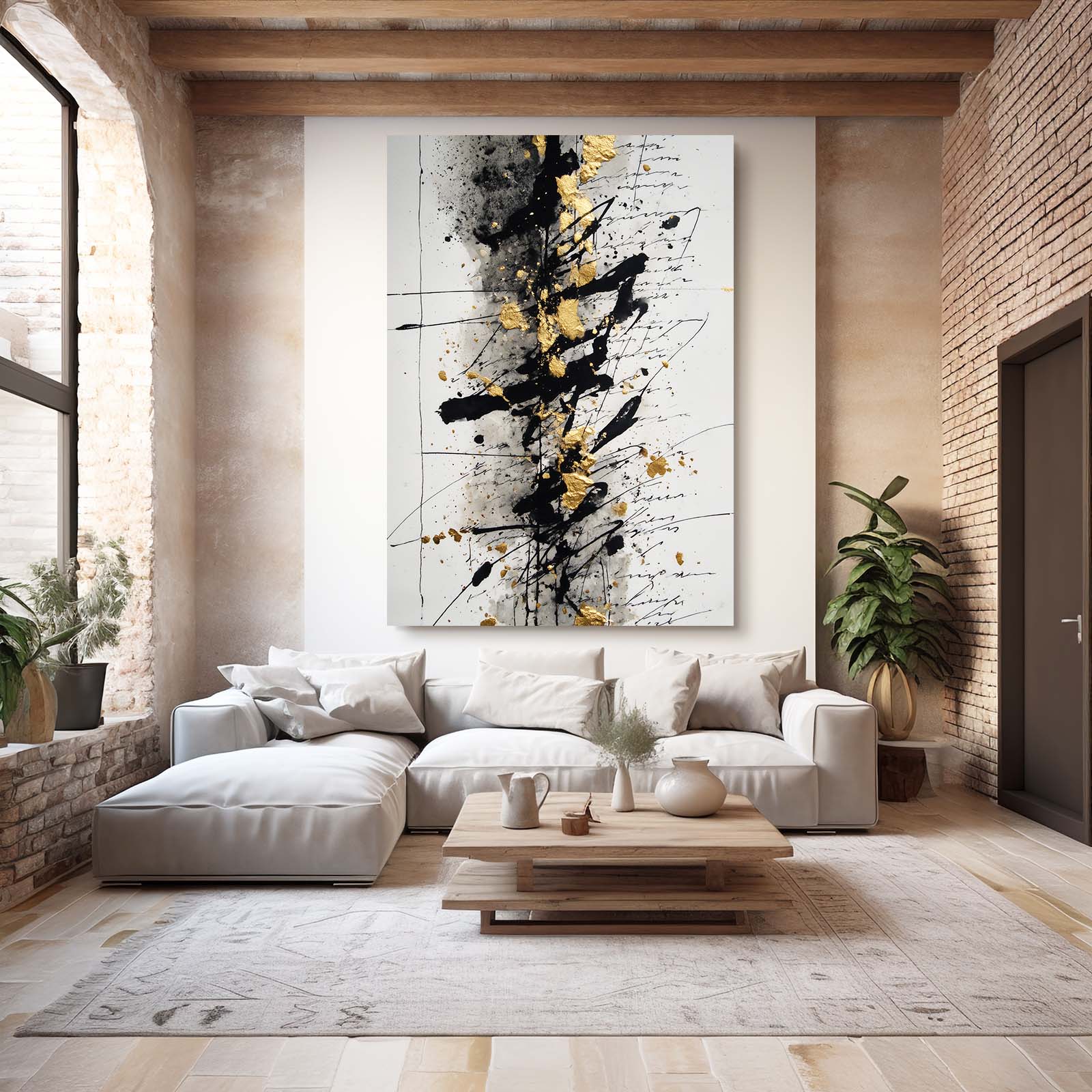 Golden Ink Column Wall Decor – styled in a furnished interior