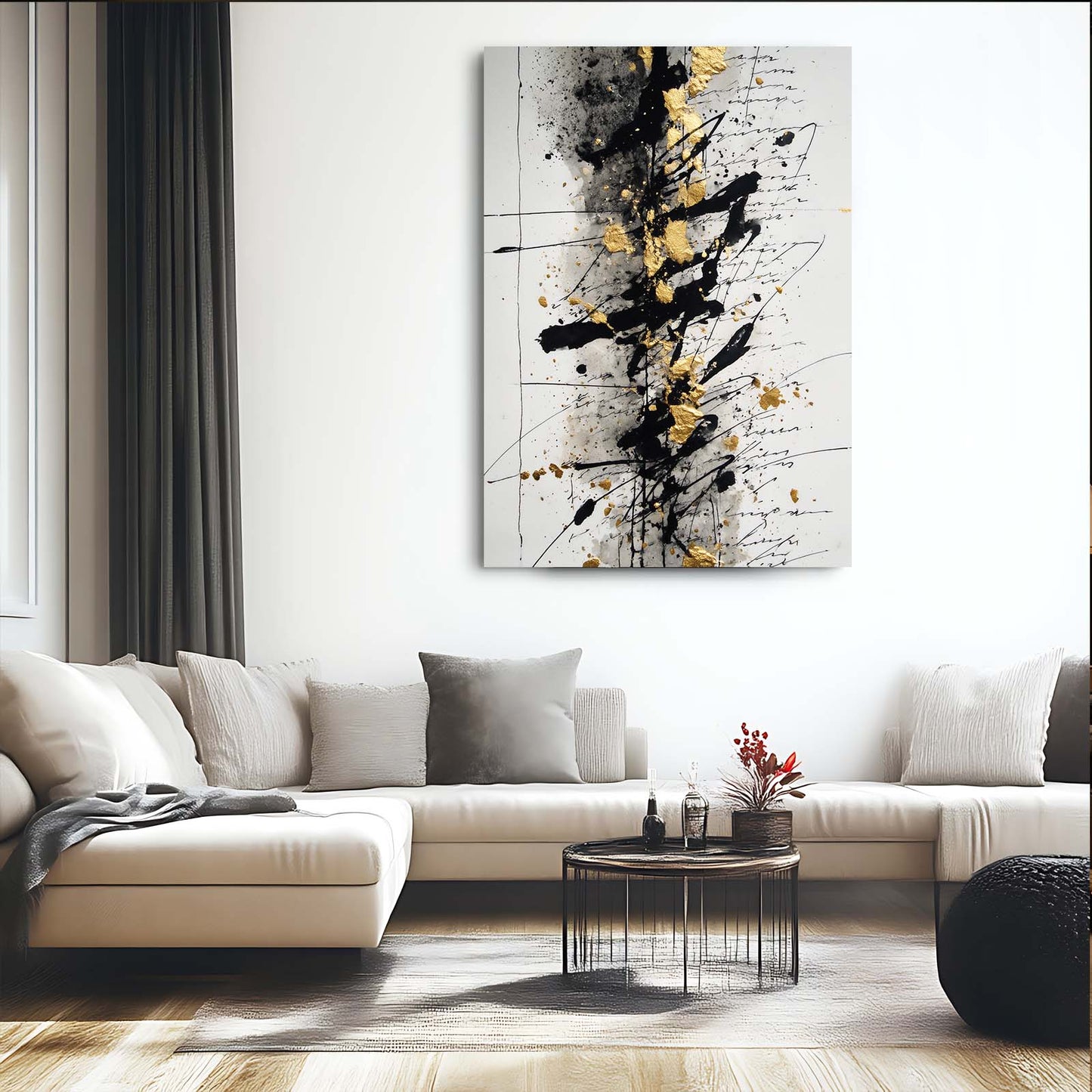 Golden Ink Column Wall Decor – styled in a furnished interior