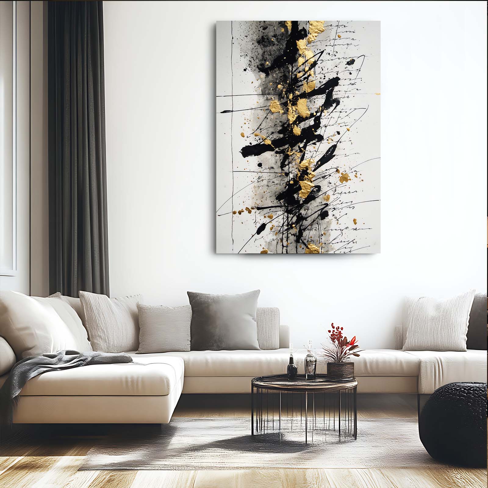 Golden Ink Column Wall Decor – styled in a furnished interior