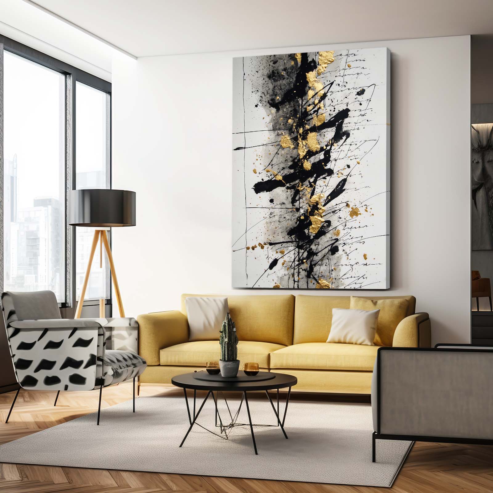 Golden Ink Column Wall Decor – styled in a furnished interior