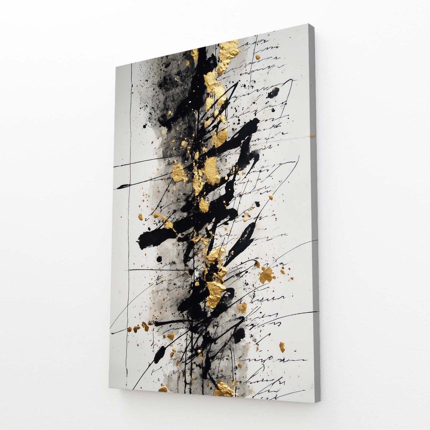 Golden Ink Column Wall Decor – angled canvas view on white background