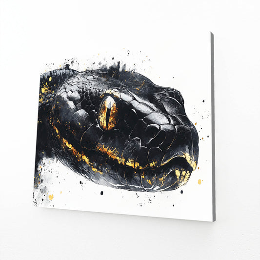 Golden Ink Splash Snake Wall Art — contemporary canvas print, angled canvas view on white background