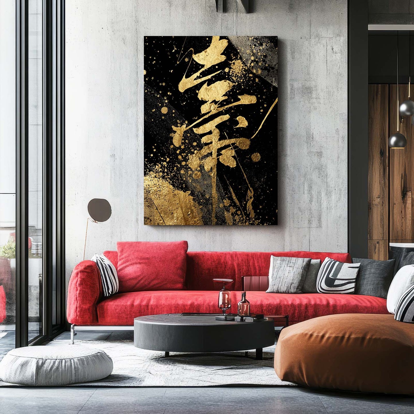 Golden Kanji Splash Prints – styled in a furnished interior
