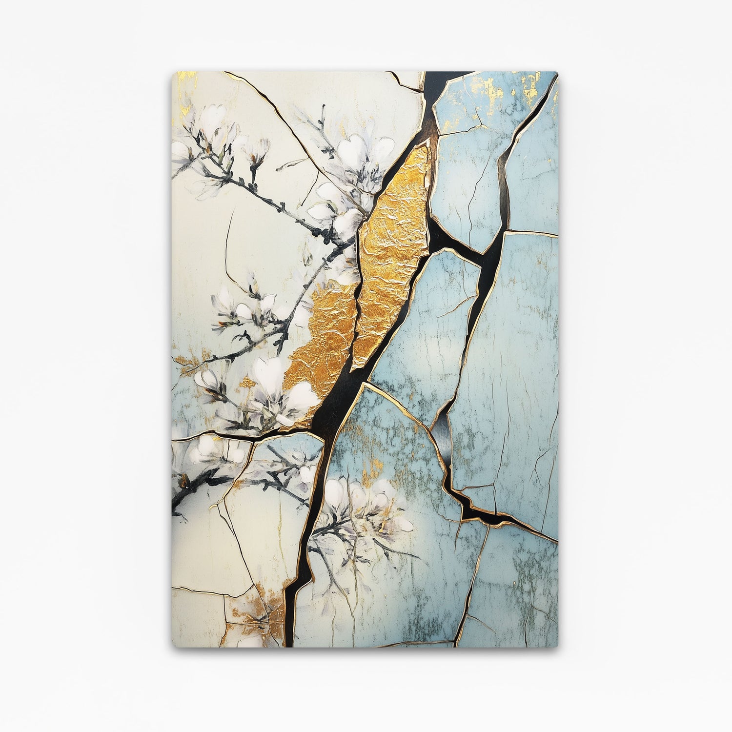 Golden Kintsugi Cherry Blossom Wall Art — contemporary canvas print, canvas print on white background