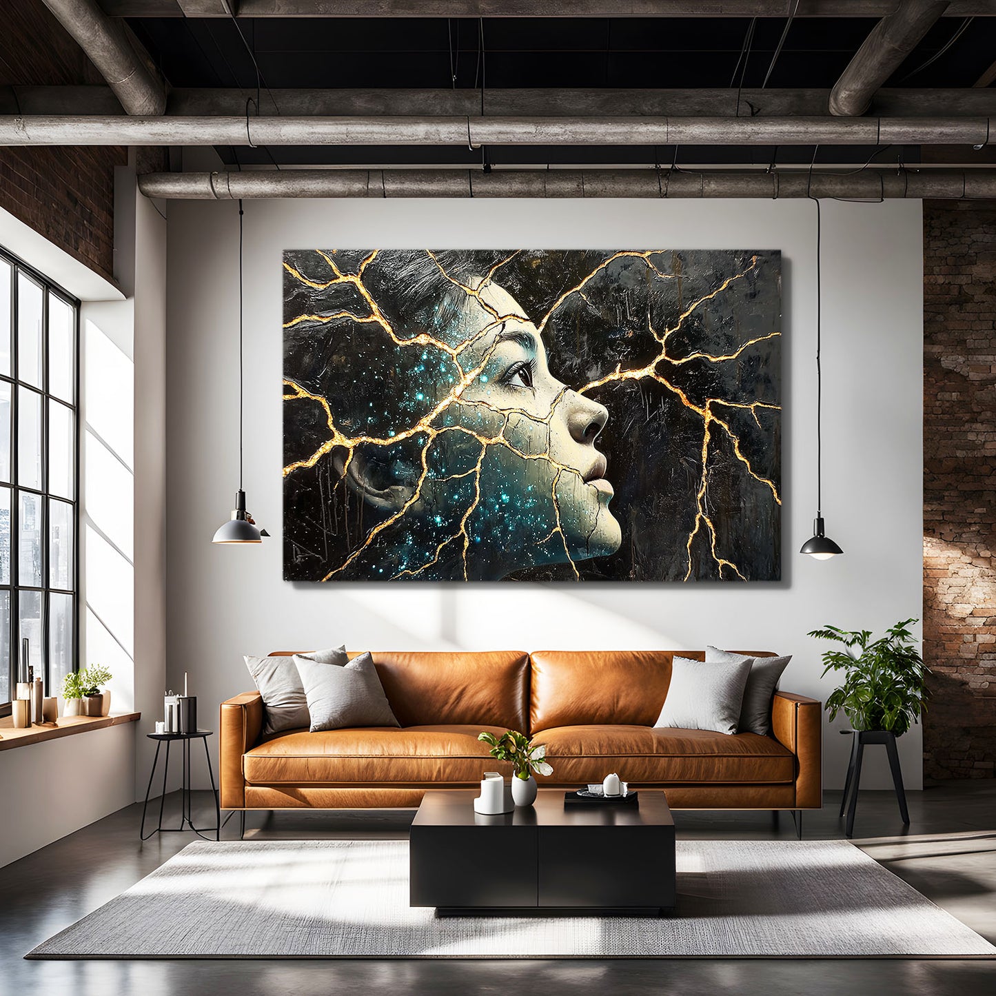 Golden Kintsugi Muse Abstract Wall Decor – styled in a furnished interior