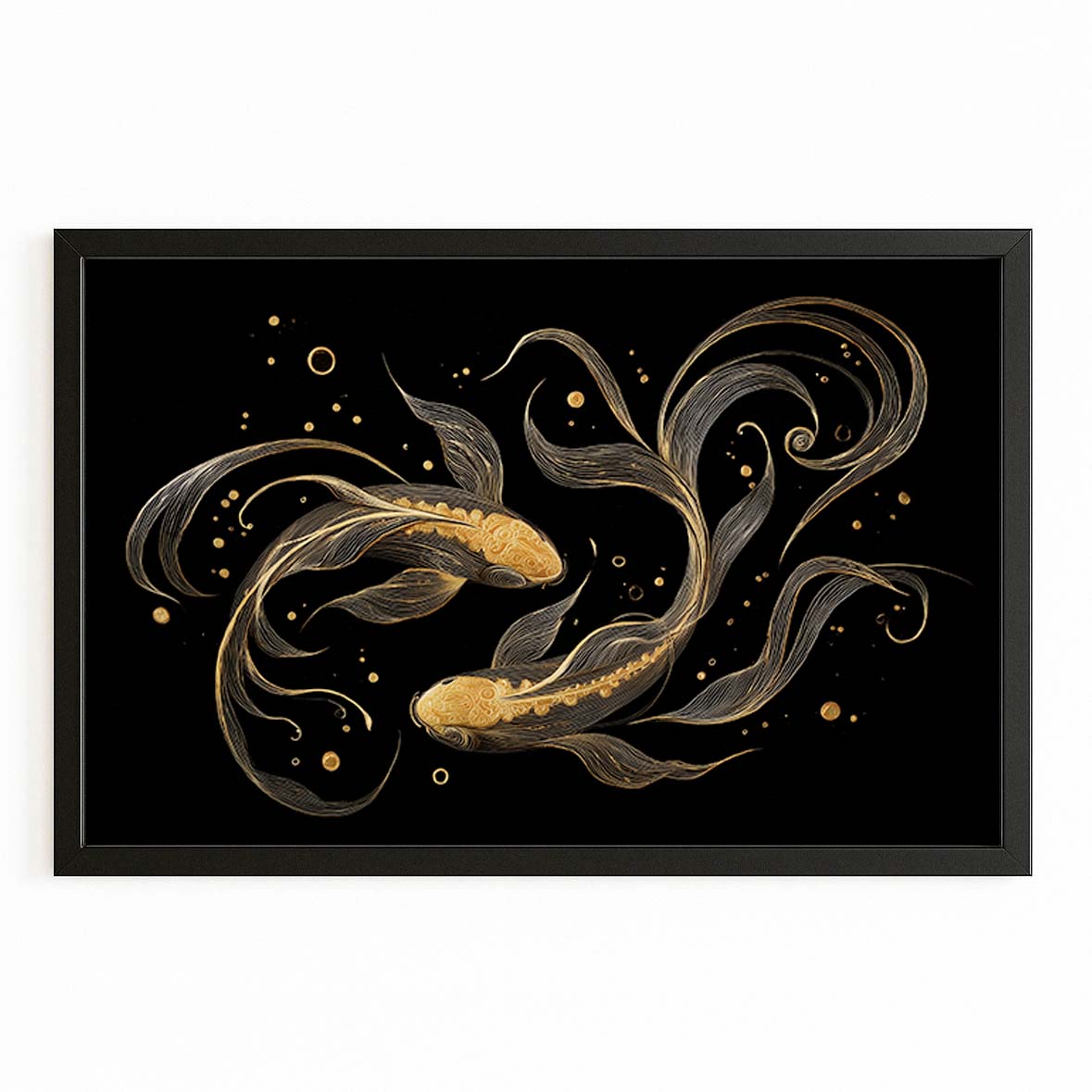 Golden Koi Pair Canvas – with Premium Black frame on white background
