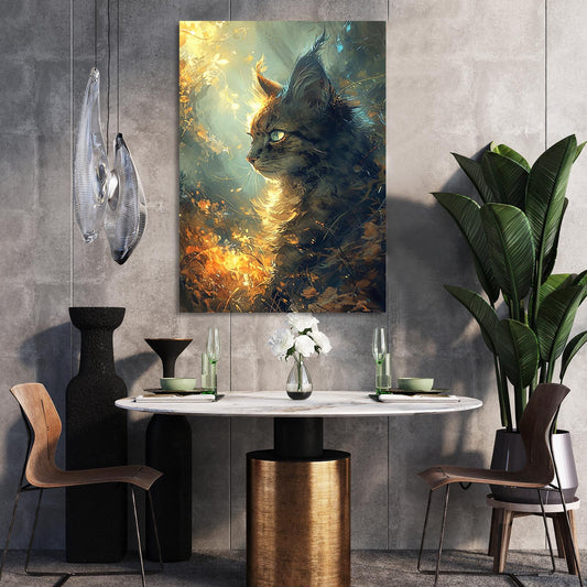 Golden Light Cat Art — digital canvas print in white tones, view 3