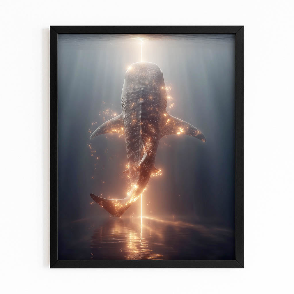Golden Light Deep Shark Prints – with Premium Black frame on white background