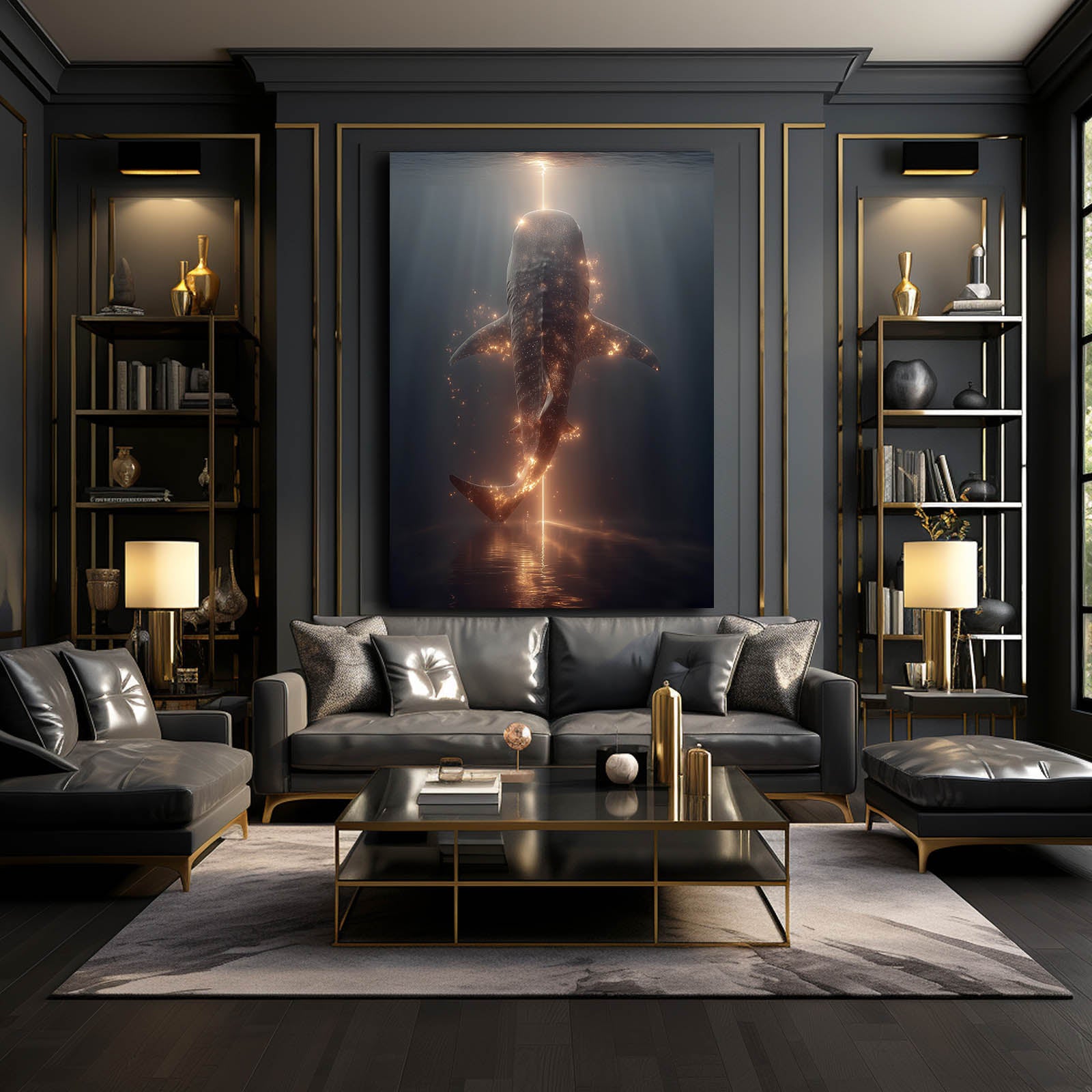 Golden Light Deep Shark Prints – styled in a furnished interior
