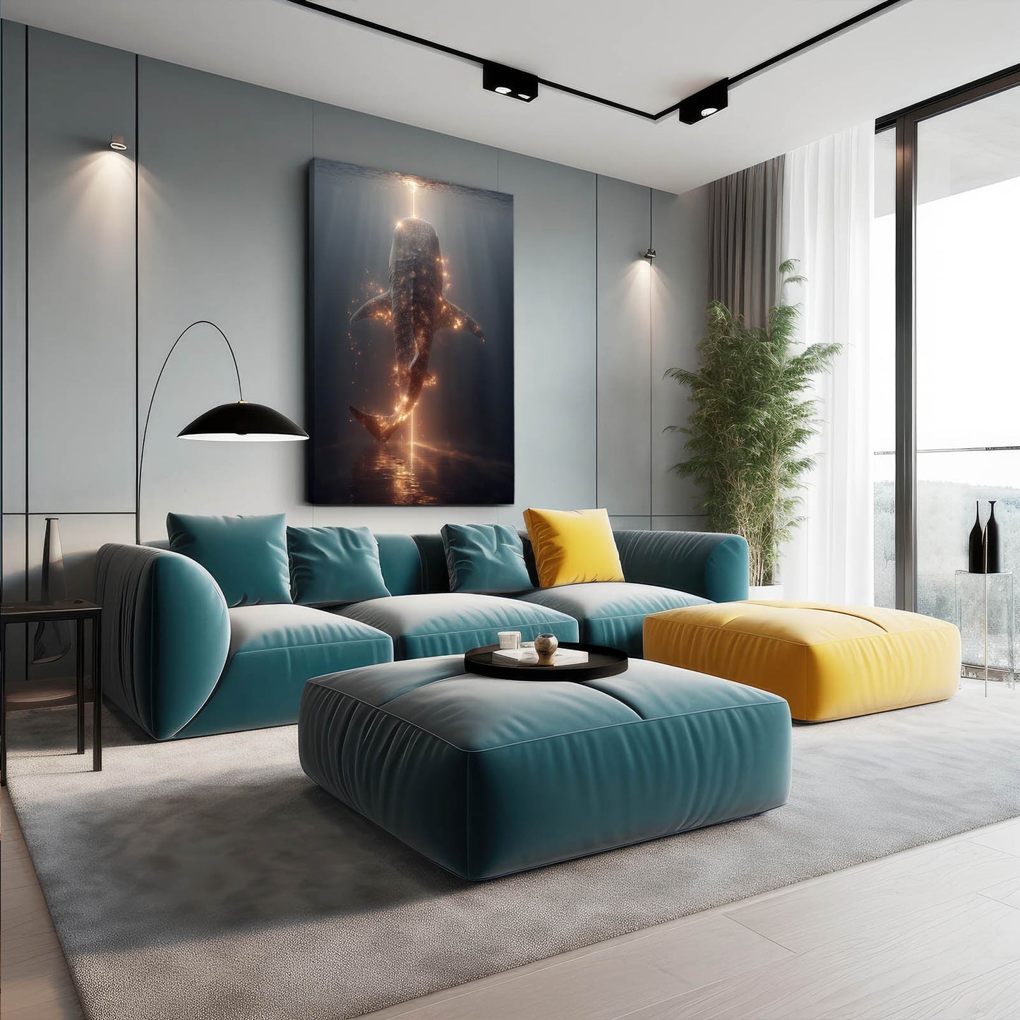 Golden Light Deep Shark Prints – styled in a furnished interior