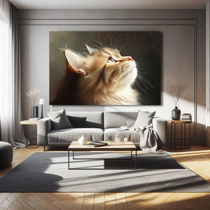 Golden Light on Fluffy Cat Art