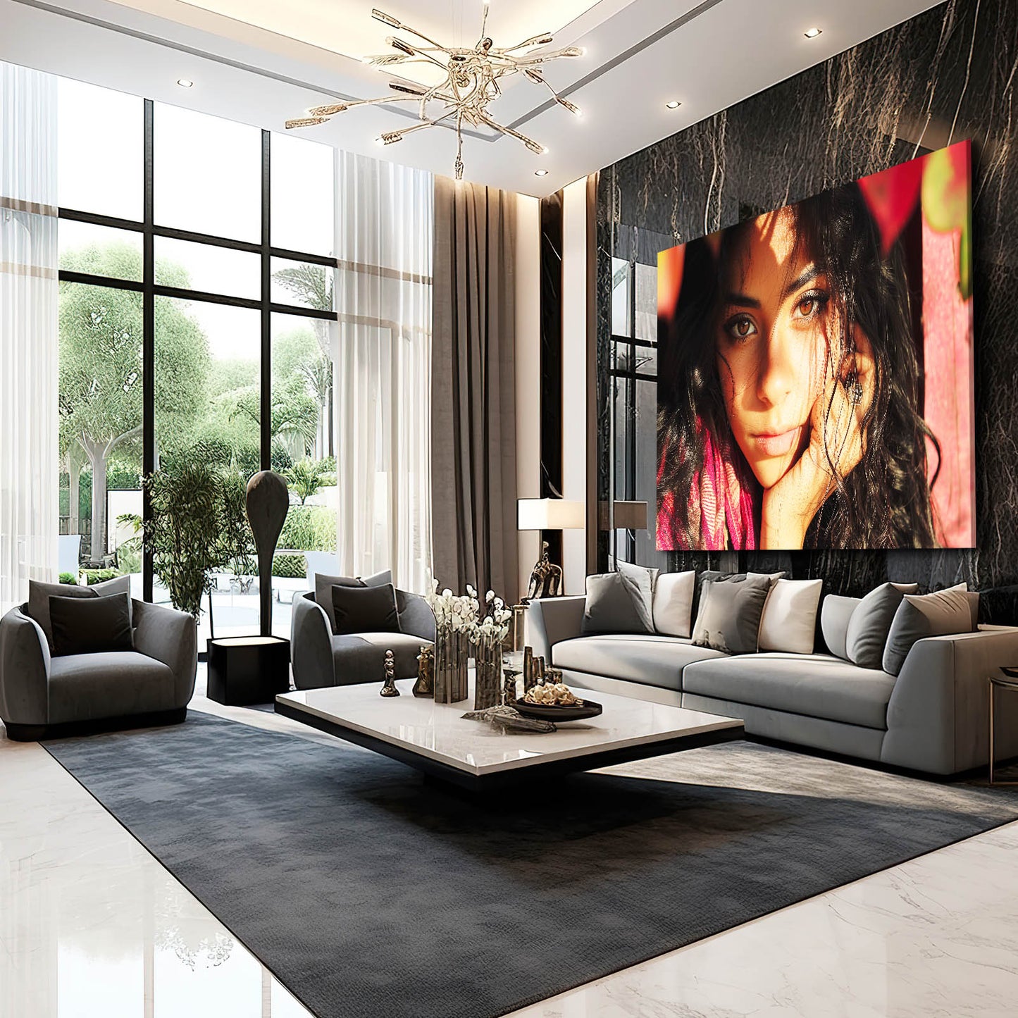 Golden Light Portrait Photography Canvas Art – styled in a furnished interior