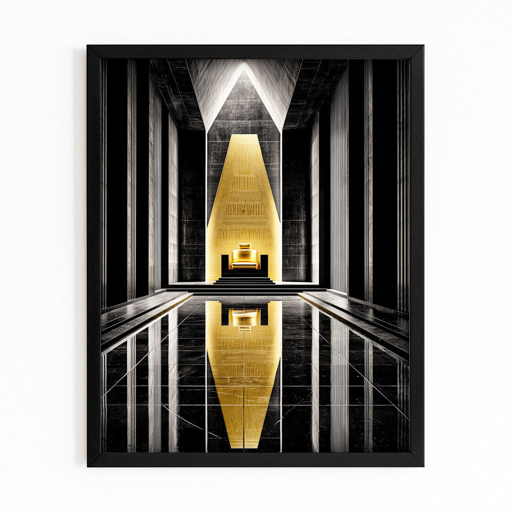 Golden Lines Abstract Egyptian Canvas Art – with Premium Black frame on white background