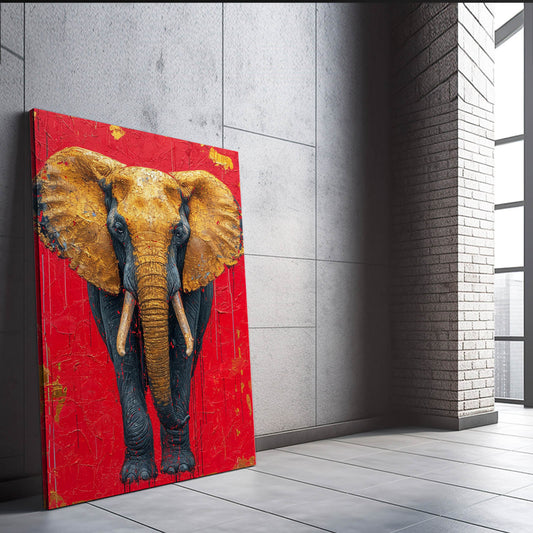 Golden Majesty Elephant Art — contemporary canvas print in red tones, view 3
