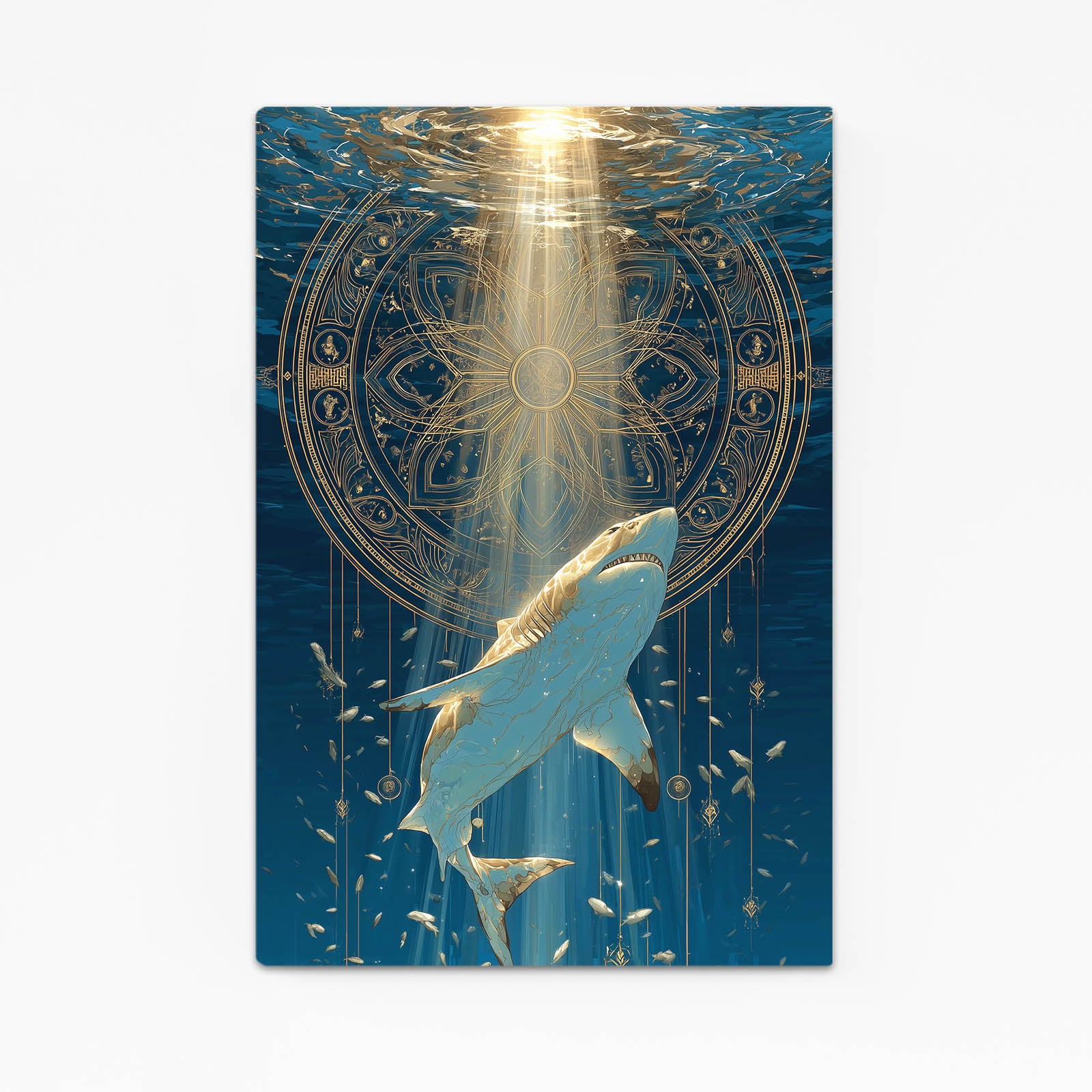 Golden Mandala Descent Shark Canvas Art – golden mandala descent shark canvas print
