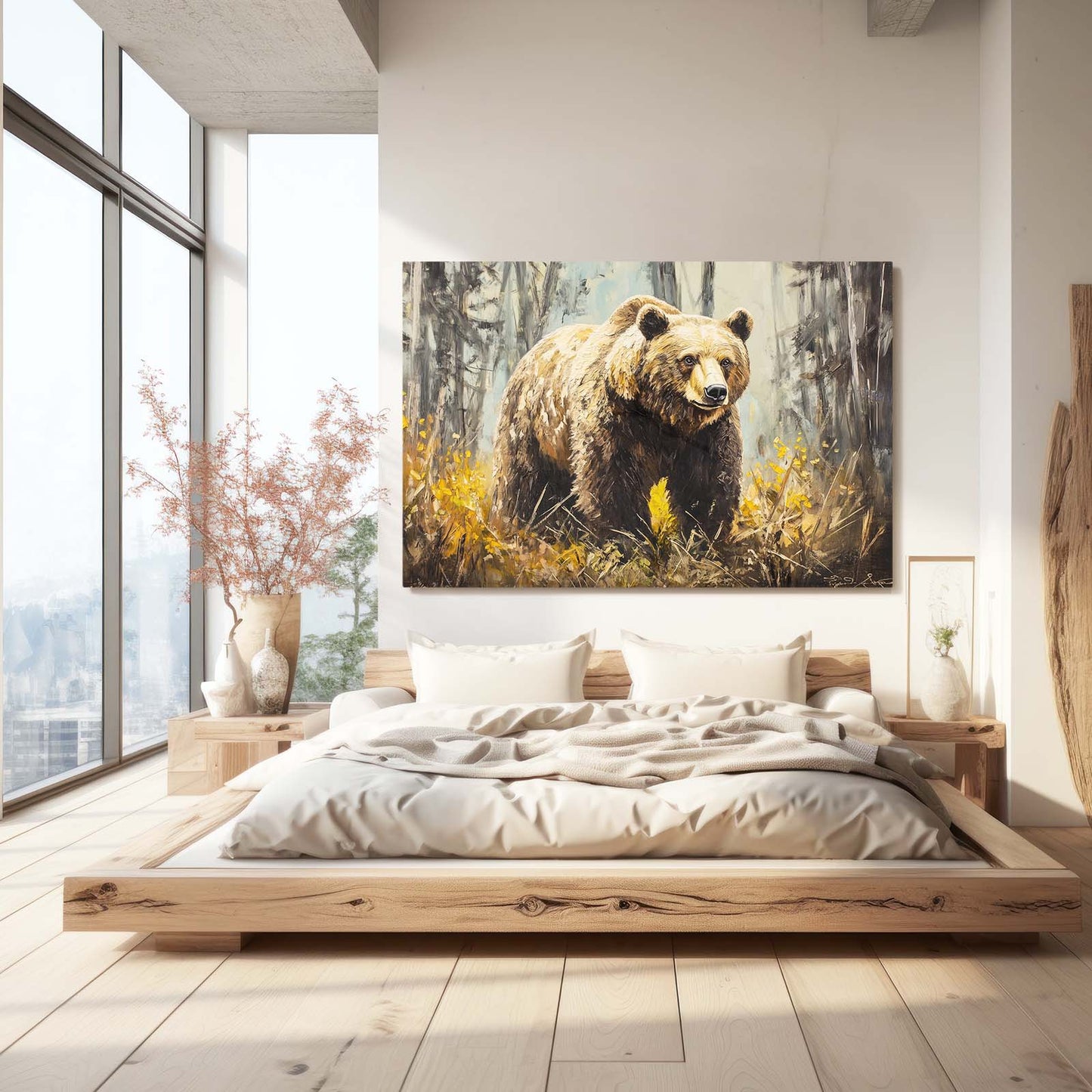 Golden Meadow Stride Bear Prints — contemporary canvas print, styled in a furnished interior