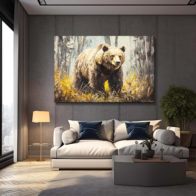 Golden Meadow Stride Bear Prints — contemporary canvas print, styled in a furnished interior